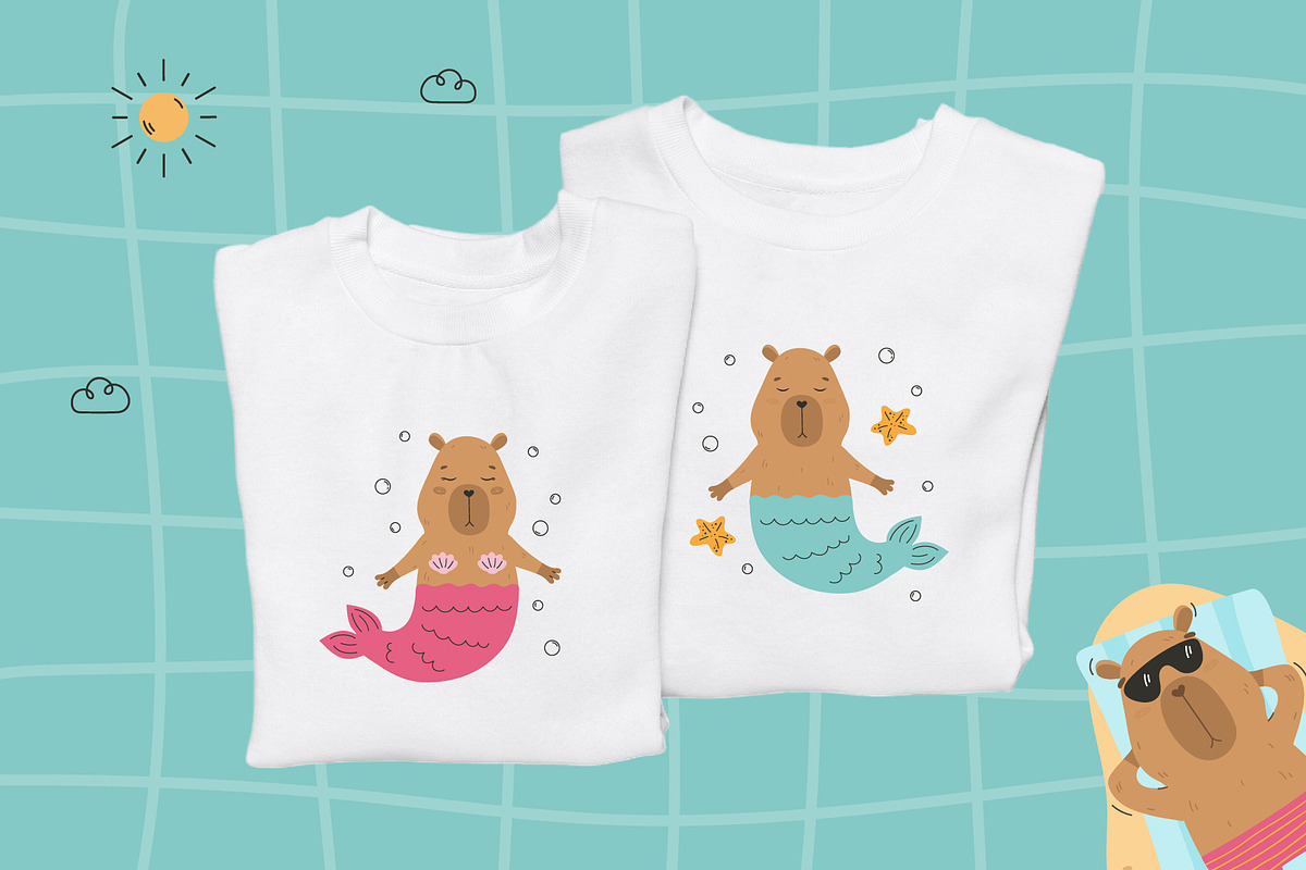 Funny capybaras set. Summer vibes, an Animal Illustration by Mila_art (Photo 3 of 6)