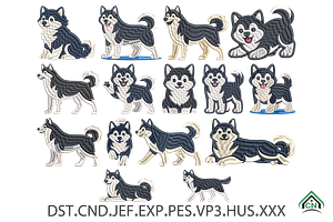 Siberian Husky Dog Embroidery, a Solid Icon by Craft Nest