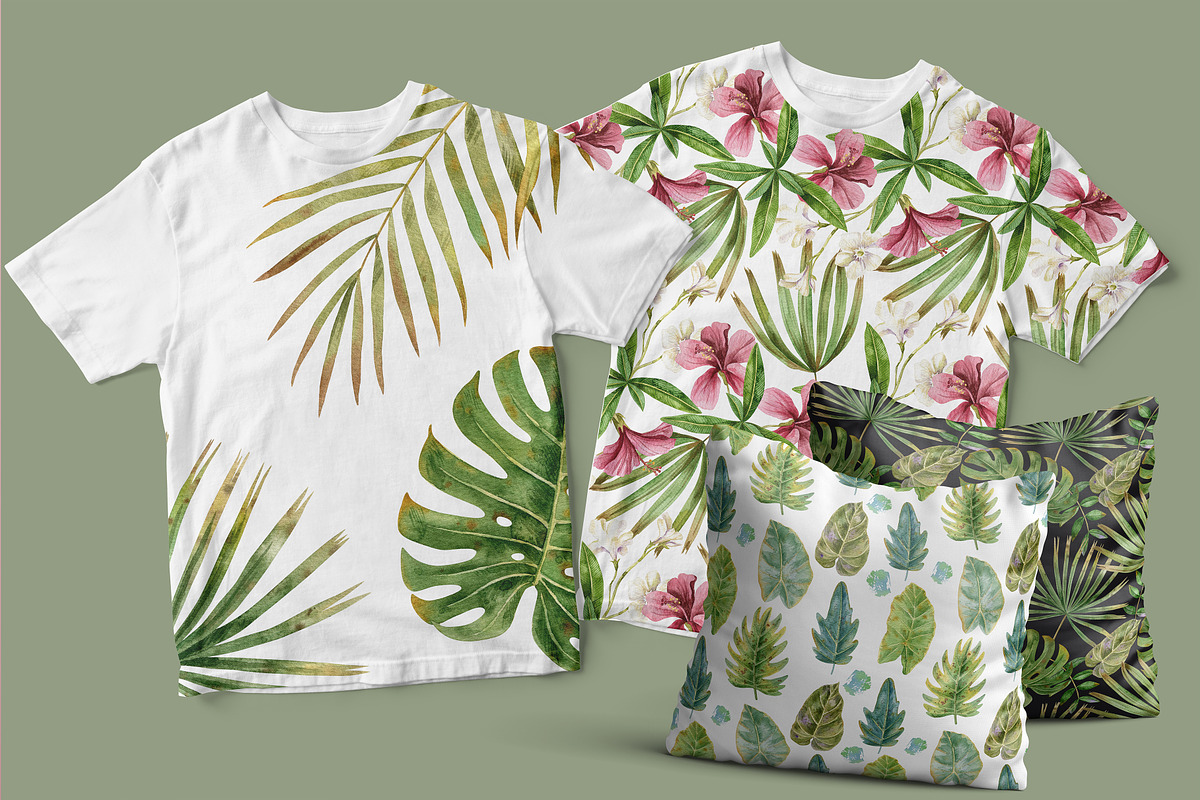Watercolor Tropical Leaves & Flowers, an Illustration by babenkoirusa (Photo 14 of 17)