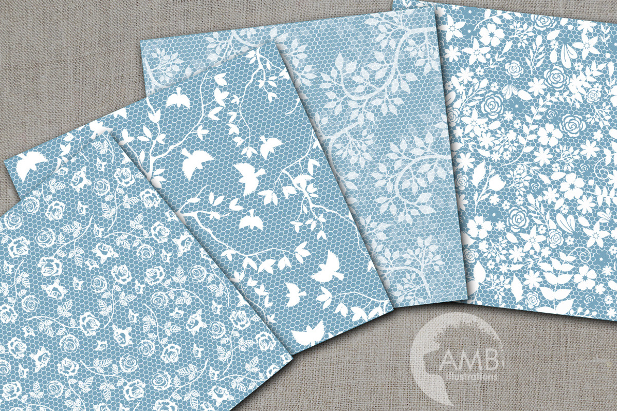 Blue lace Digital papers AMB-1915, a Pattern Graphic by AMBillustrations (Photo 2 of 2)