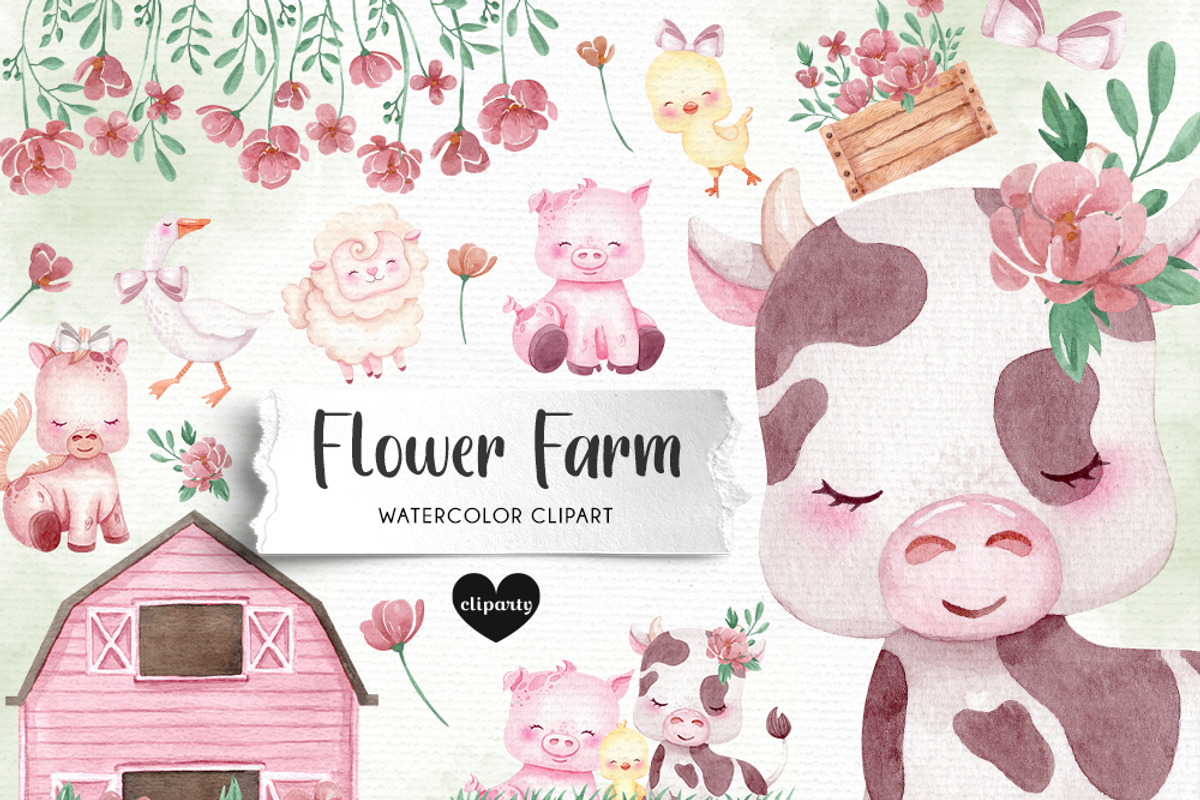 Baby Farm Animals Watercolor Clipart, an Illustration by Gau Silva Studio (Photo 1 of 6)