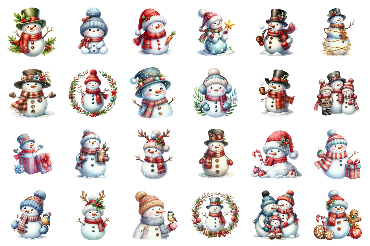 Snowman Winter Clipart Bundle, an Illustration by SinaCreation (Photo 2 of 7)