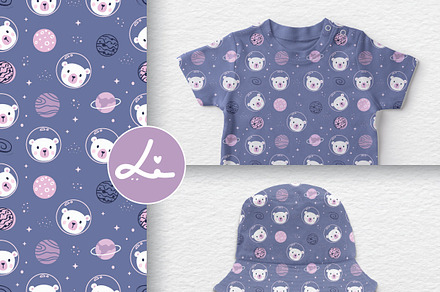 Cute bear in space seamless pattern