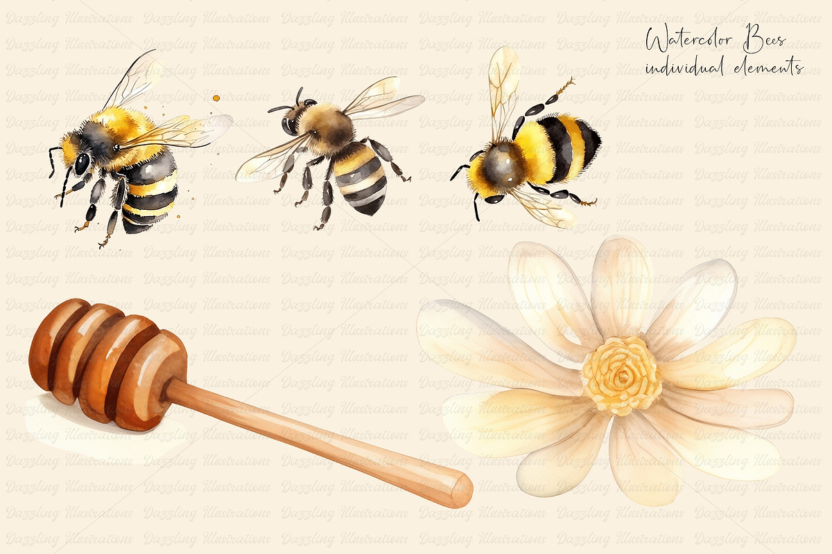 Watercolor Bee Set, an Animal Illustration by Dazzling Art Boutique (Photo 2 of 5)