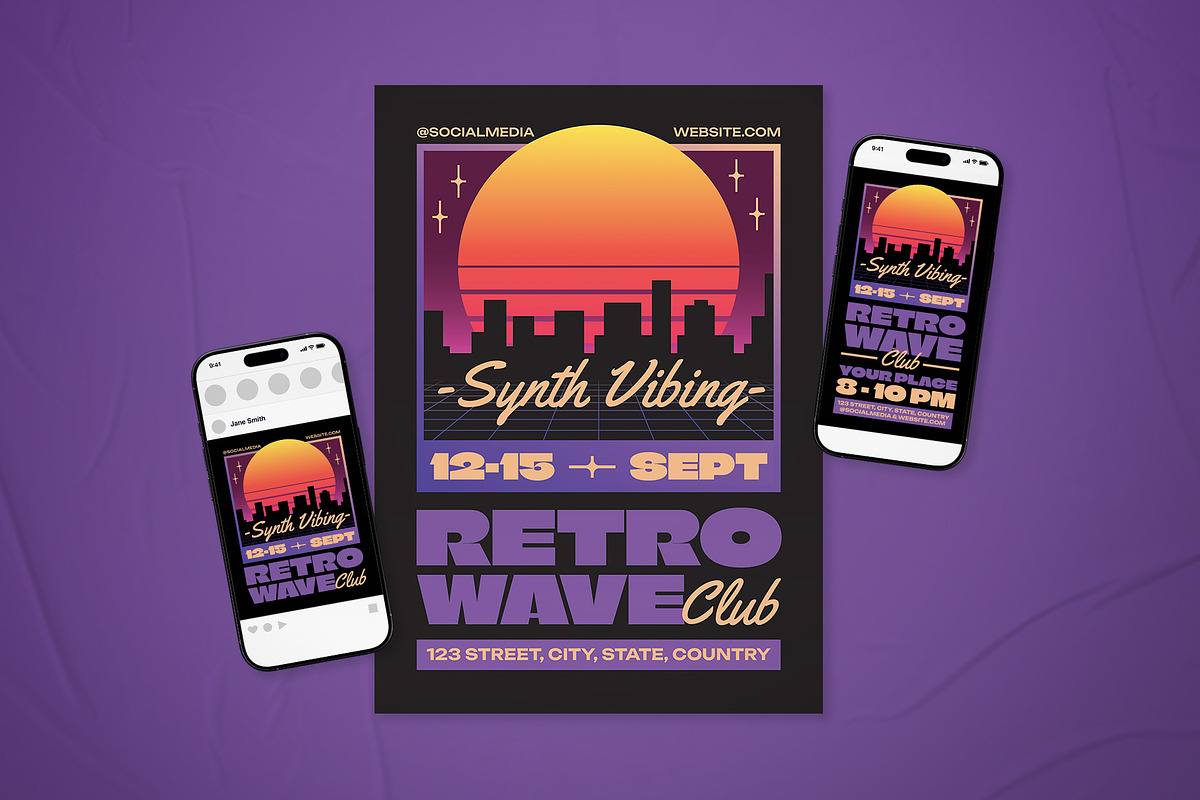 Synthwave Night Event Flyer Set, a Flyer Template by The Good Store (Photo 1 of 2)
