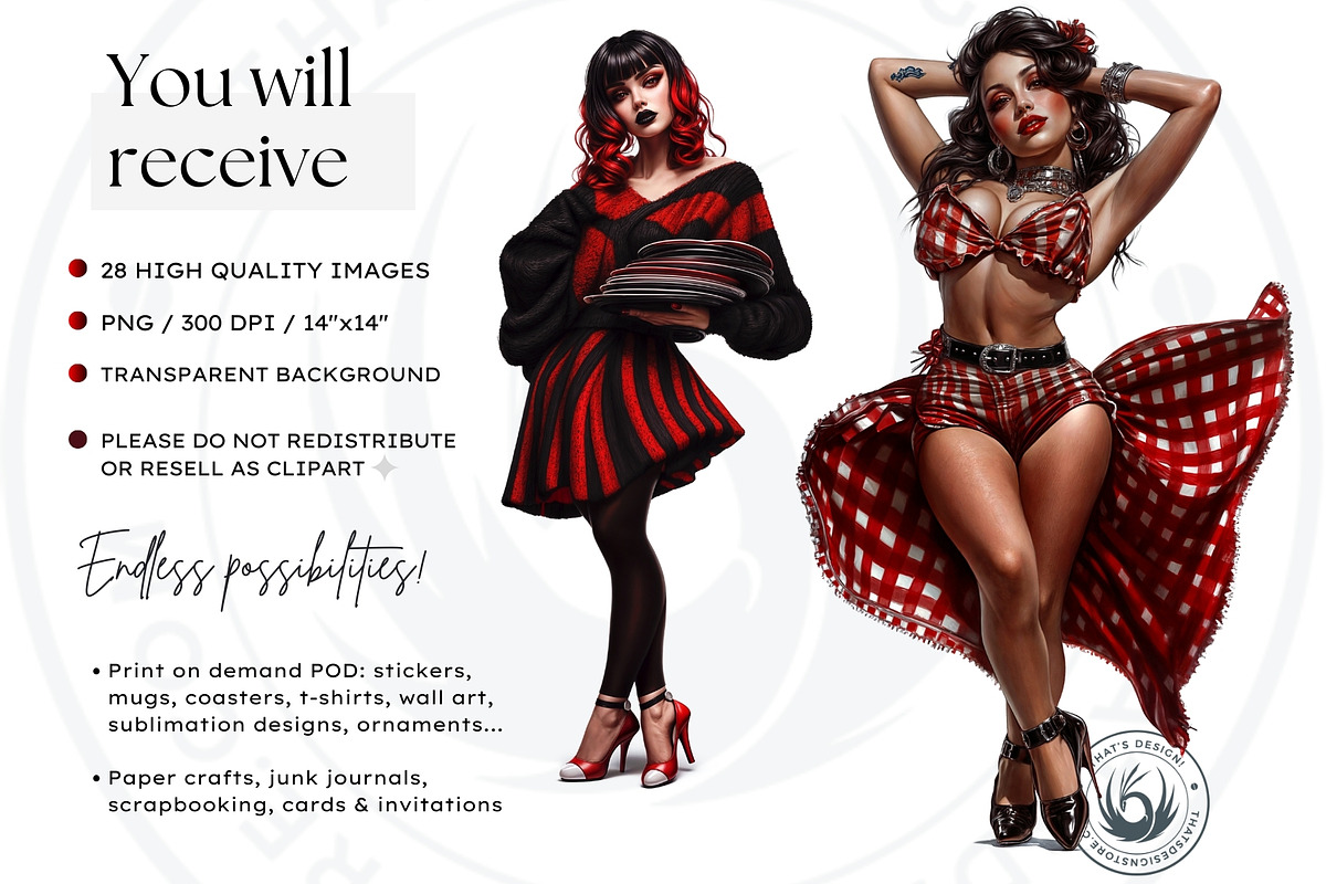 Rockabilly Girls Clipart Set, a Person Illustration by ThatsDesign Art (Photo 2 of 10)
