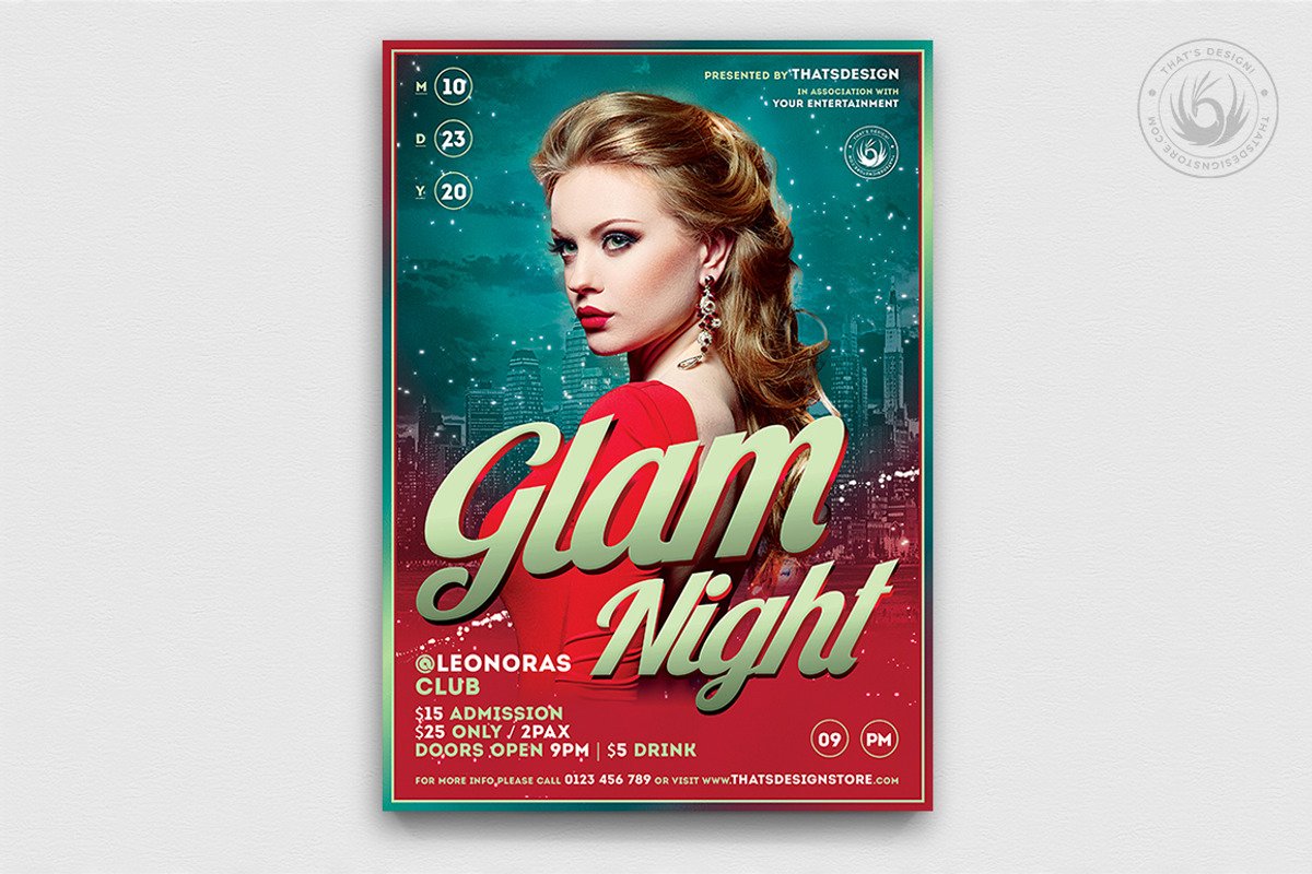 Glam Night Flyer Template, a Flyer Template by ThatsDesignArt (Photo 1 of 7)