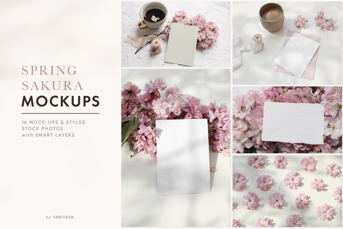 Spring Sakura mockups set, a Merchandise Mockup by Tabita's shop (Photo 1 of 9)
