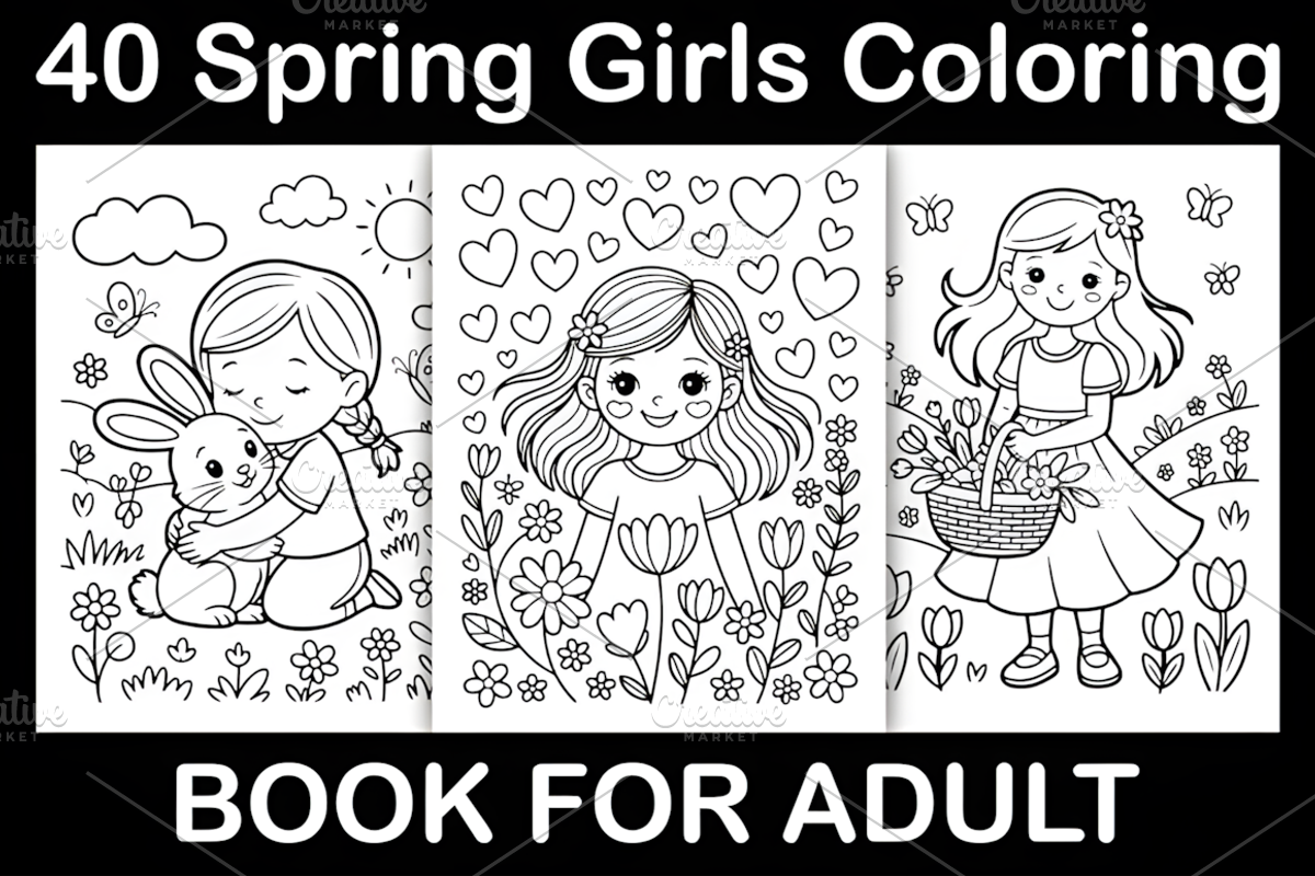 Spring Girls Coloring Book, a Decorative Illustration by Design Station (Photo 1 of 3)