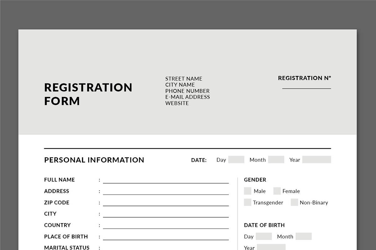 Registration Form Layout (A4+US), a Stationery Template by ...