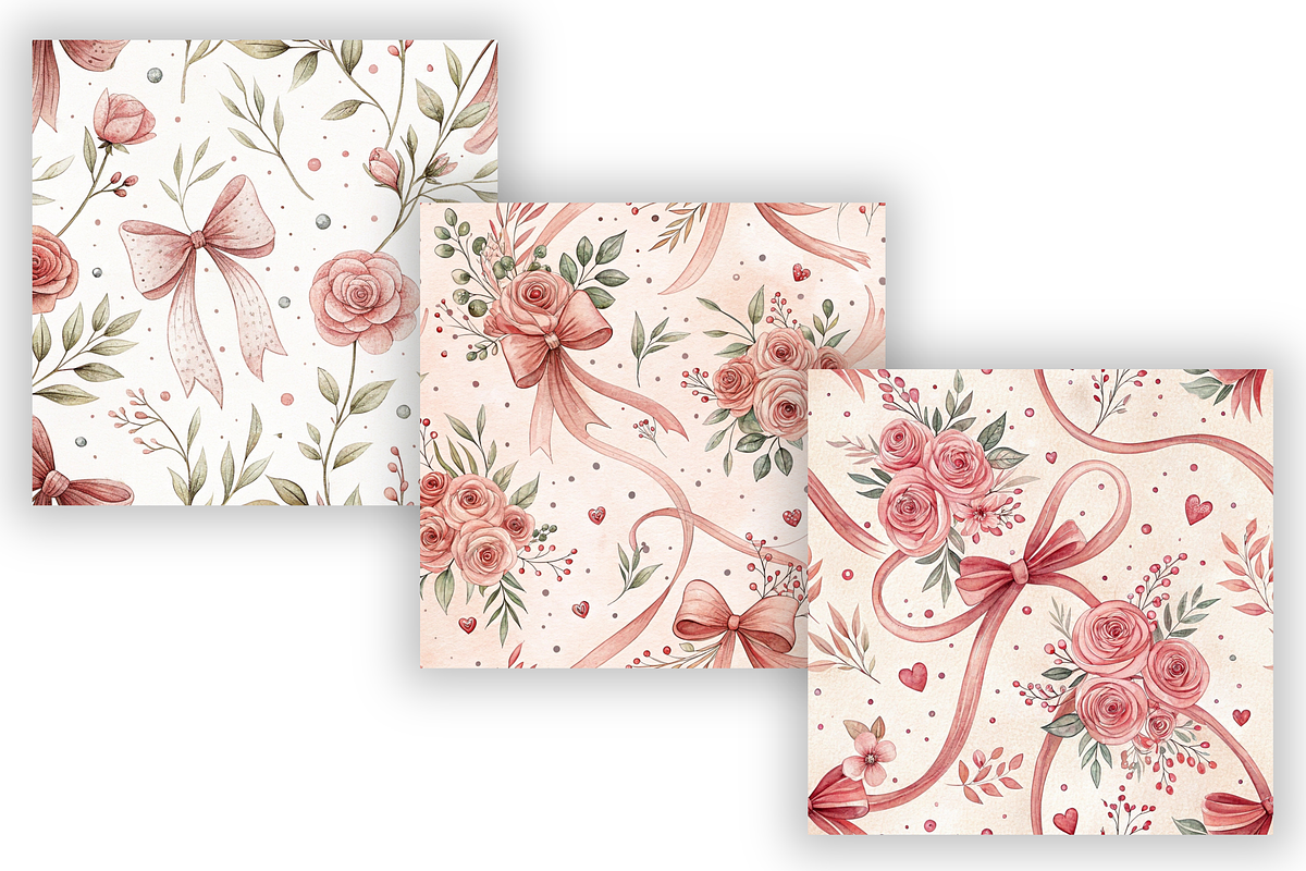Coquette Bow Floral Digital Paper, a Pattern Graphic by FloridPrintables (Photo 3 of 9)