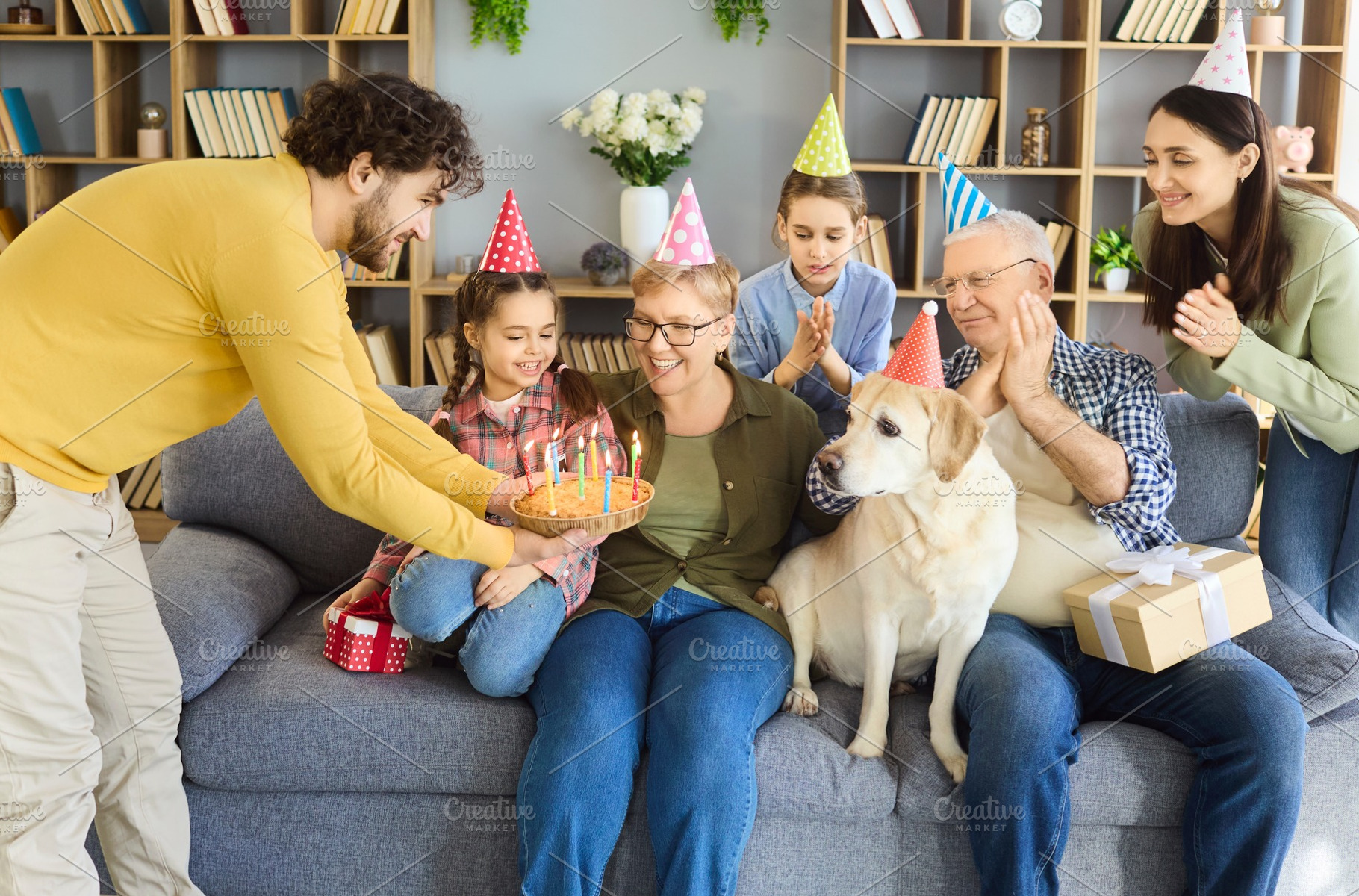 Family Birthday with Dog in Hat, a Person Photo by StudioRomantic