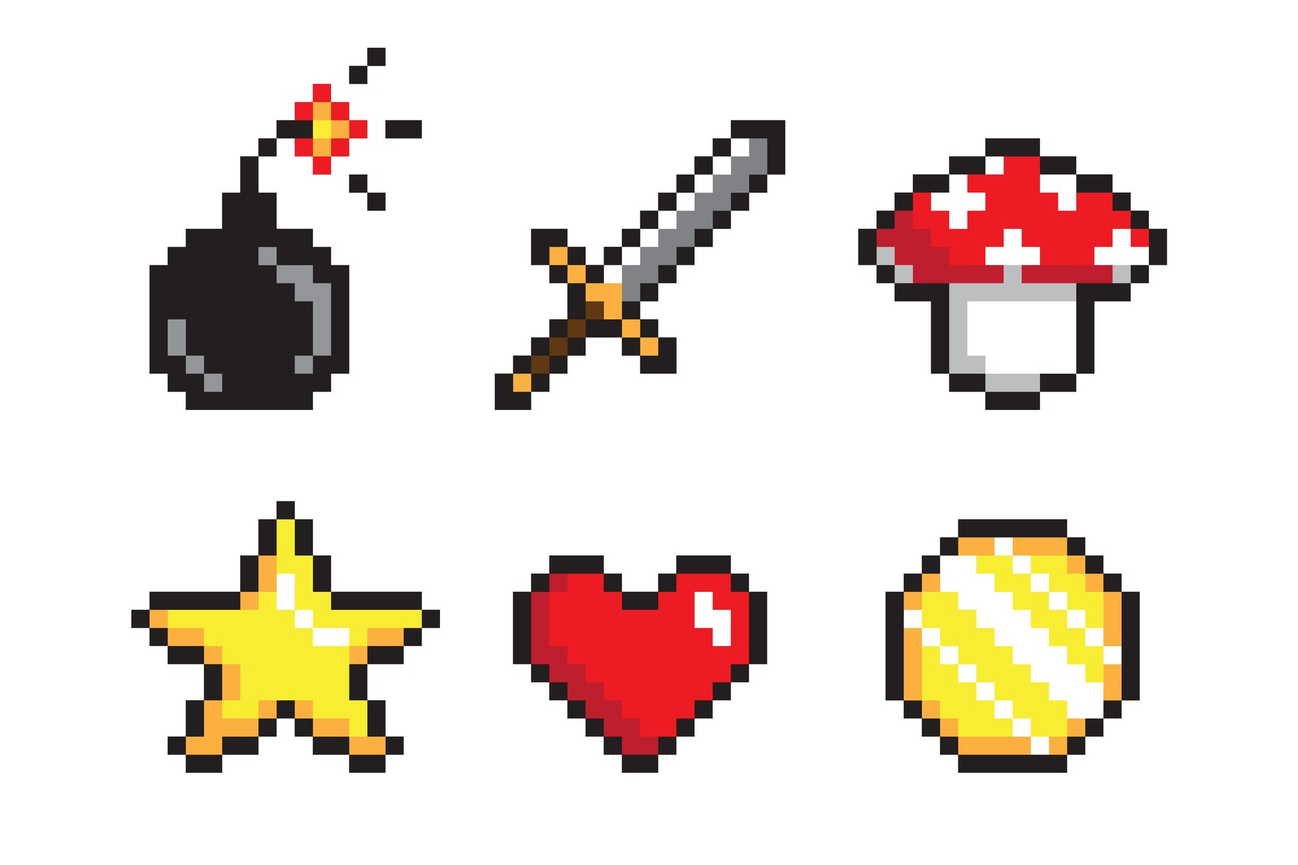 Six Pixel Labels, Colorful Vector, an Object Graphic by robuart