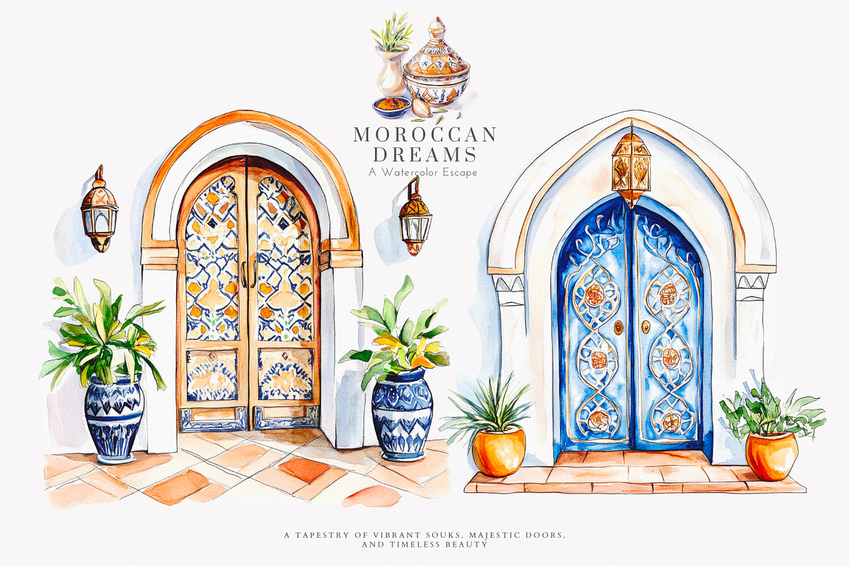 Moroccan clipart watercolor set, a Decorative Illustration by Patishop Art (Photo 4 of 10)