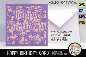 Floral Birthday Card SVG Cut Files