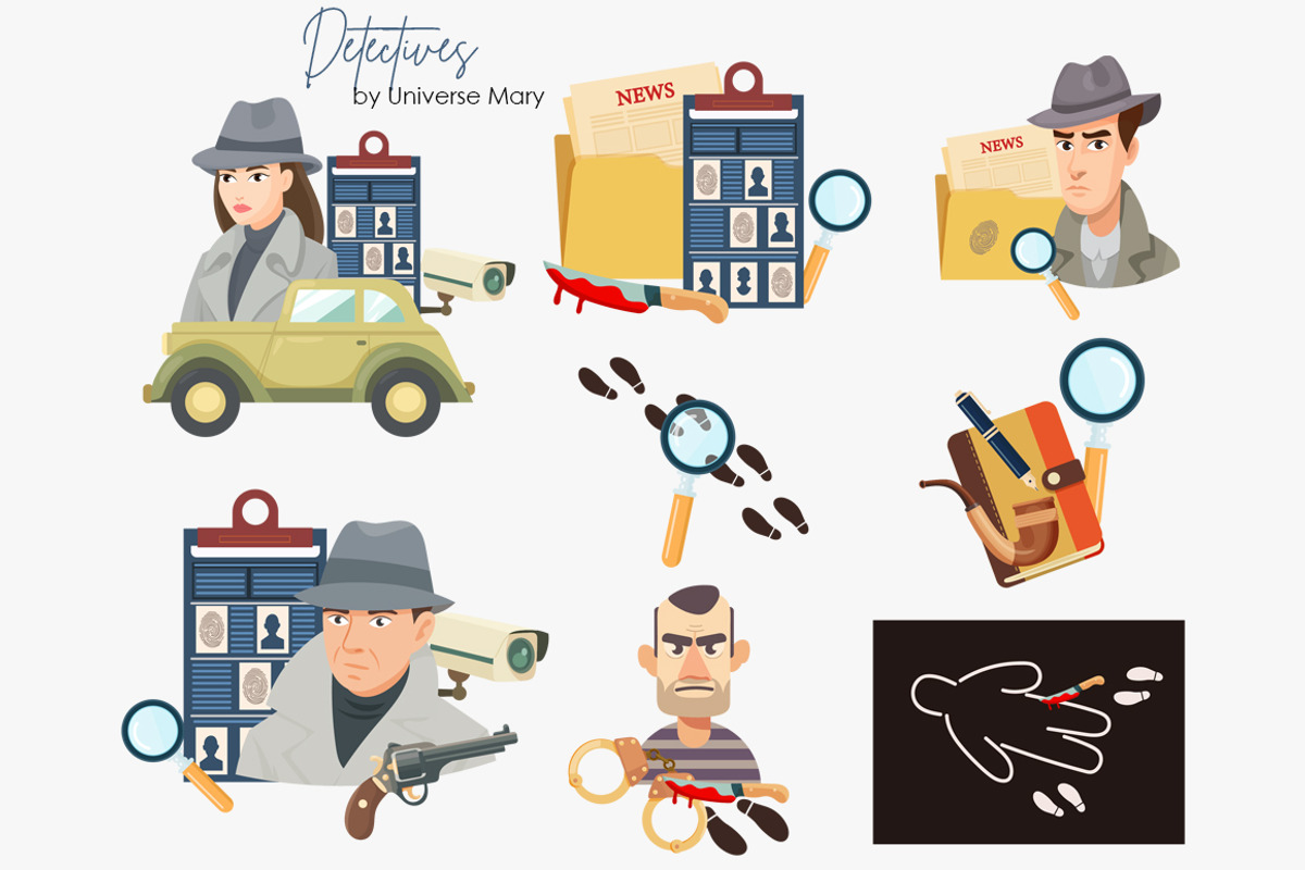 Detective Vector Clipart Set, a Work Illustration by Universe Mary (Photo 5 of 9)