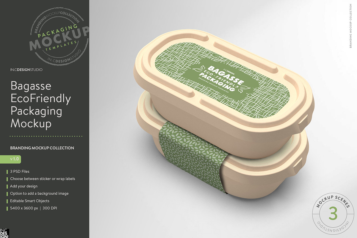 Bagasse EcoFriendly Packaging Mockup, a Packaging Mockup by INCDesign (Photo 1 of 7)