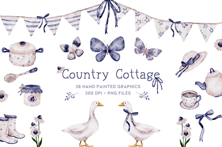 Watercolor Cottage Core Clipart, a Graphic by Murphy & Frank