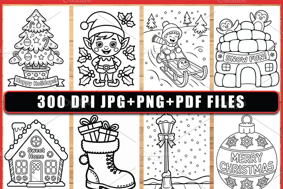 Adult Merry Christmas Coloring Pages, a Seasonal Illustration by Ink Gallery (Photo 4 of 6)