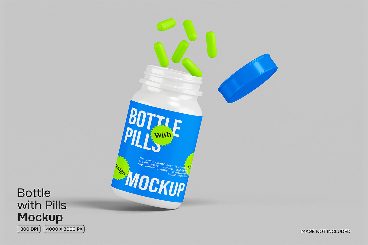 Glossy Bottle with Pills Mockup, a Cups & Container Mockup by Permadi Creative