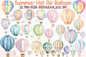 Summer Pastel Hot Air Balloon Clipar, an Illustration by Sublimation Artist