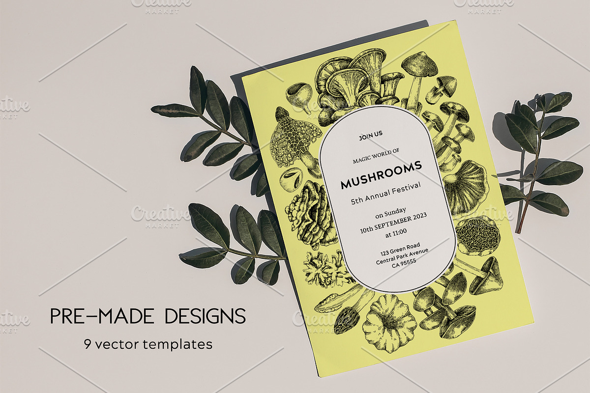 Mushrooms Vector Illustration Set, an Object Illustration by Yevheniia (Photo 8 of 14)