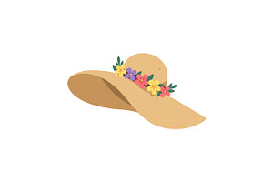 Wide-brimmed sun hat adorned with co, an Illustration by designvectx