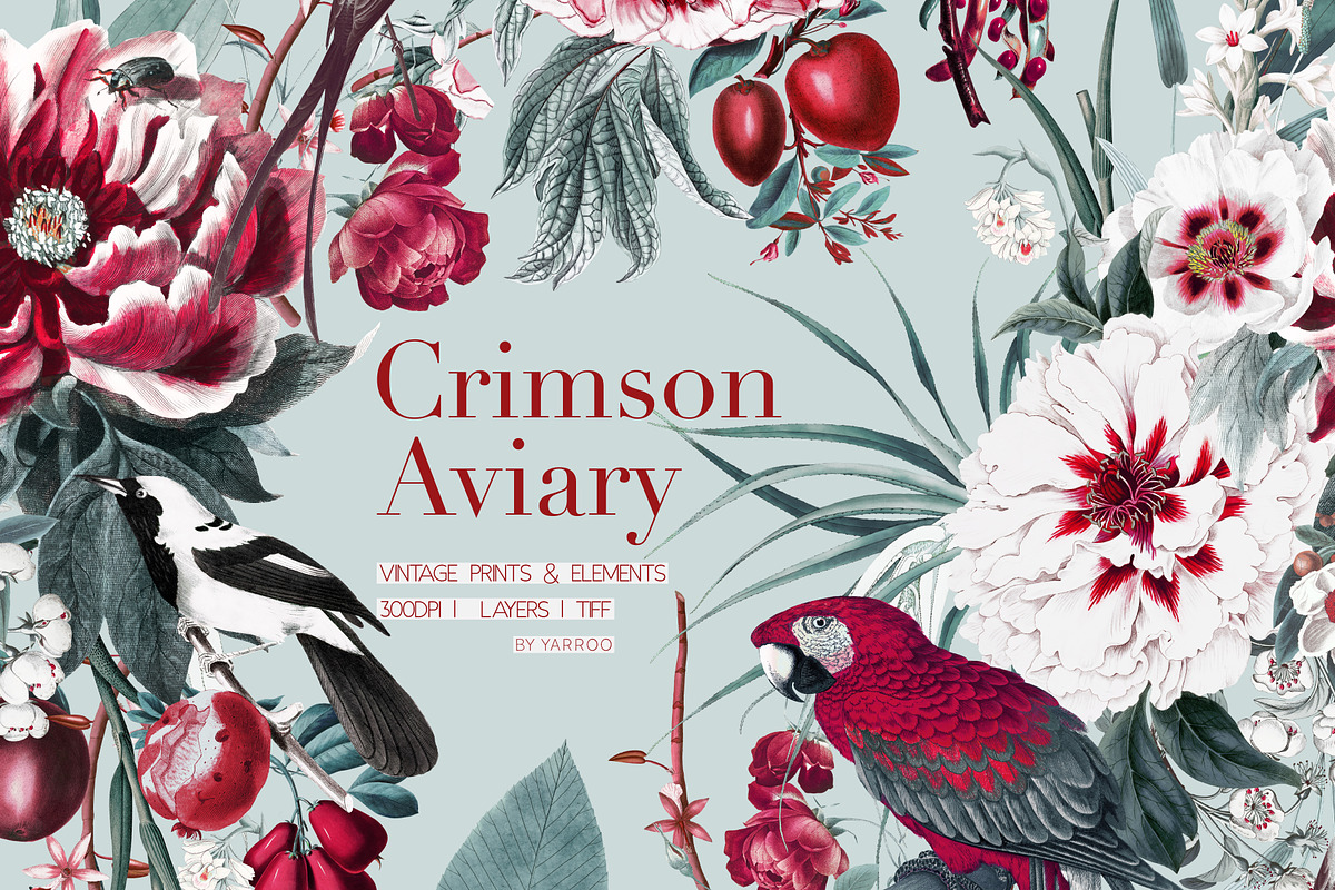Crimson Aviary - Seamless Pattern, a Pattern Graphic by YARROO (Photo 1 of 10)