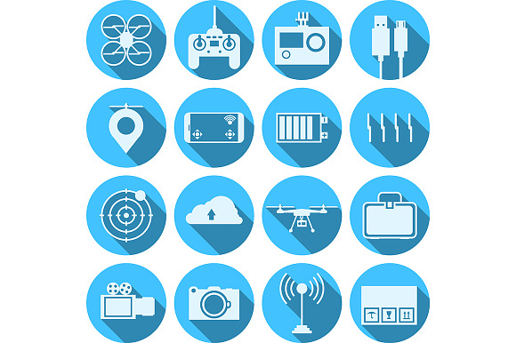 Quadcopter Parts Blue Vector Icons