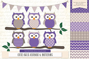 Owls Clipart & Patterns in Purple, an Animal Illustration by Amanda Ilkov (Thumbnail 1 of 4)