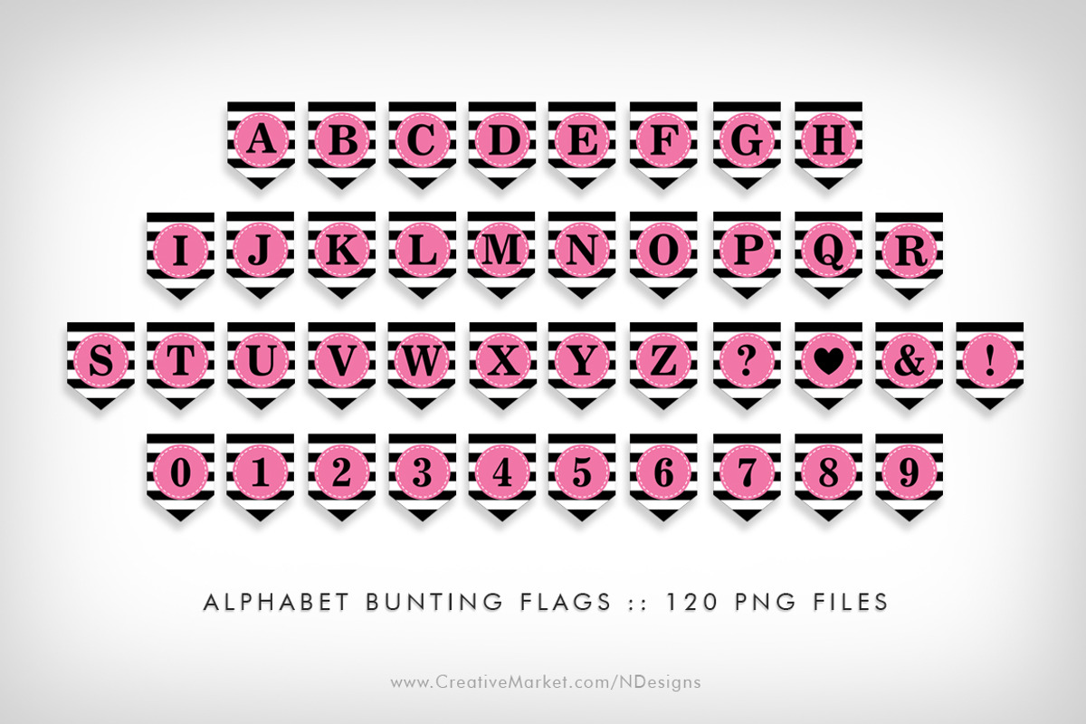 Pink Bunting Flags Party Printables, a Flyer Template by NDesigns (Photo 2 of 4)