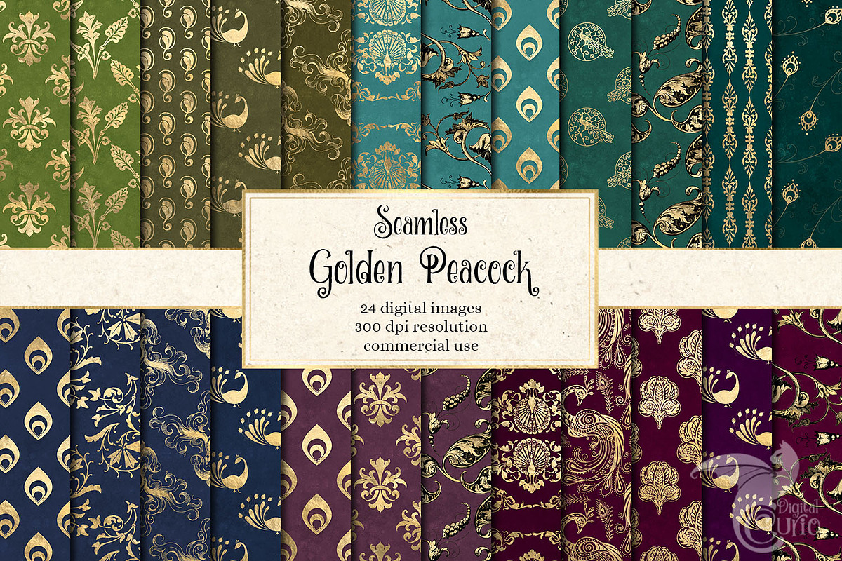 Peacock Backgrounds Digital Paper, a Pattern Graphic by Digital Curio