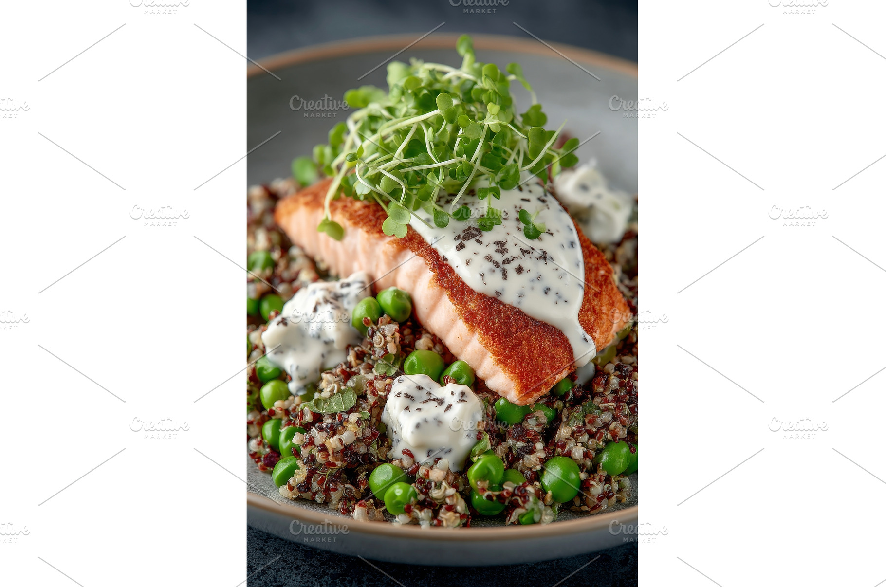 The combination of fried salmon and, a Food & Drink Photo by ZinetroN