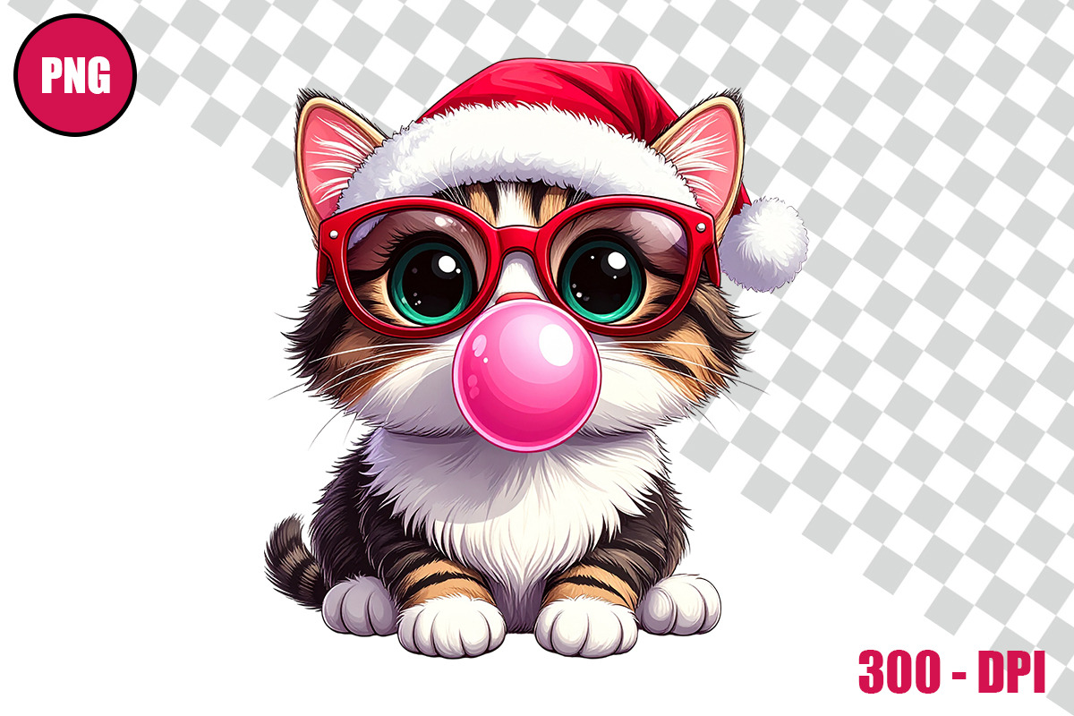 Christmas Cat Bubble Gum Clipart, an Animal Illustration by taramija (Photo 9 of 11)