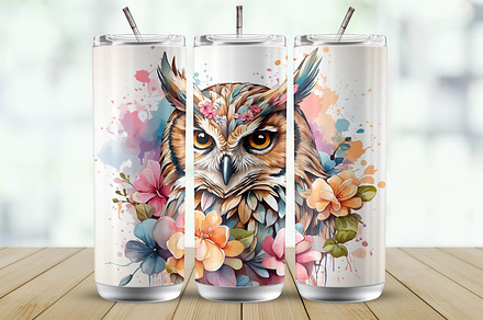 Owl watercolor 20 oz tumbler wrap, a Wallpaper Graphic by Guavanaboy