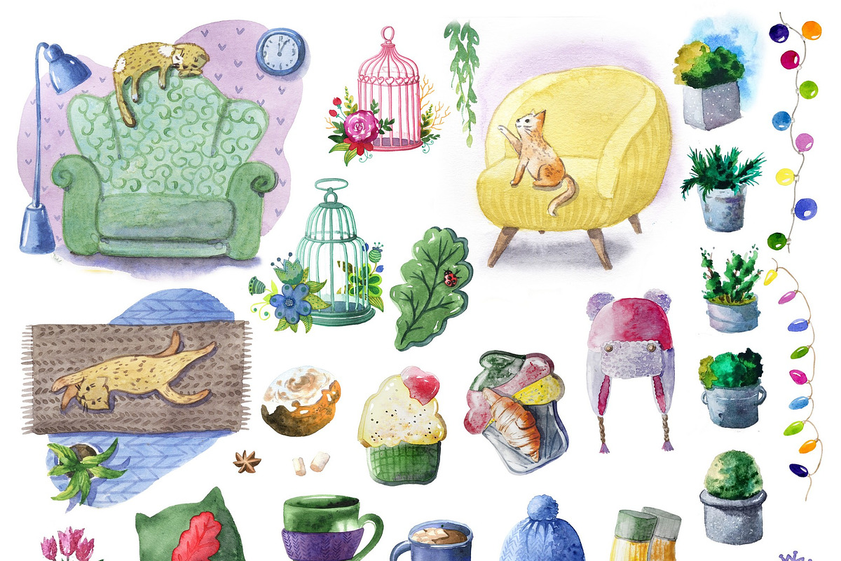 Hygge cozy elements, a Decorative Illustration by fiolika (Photo 2 of 6)
