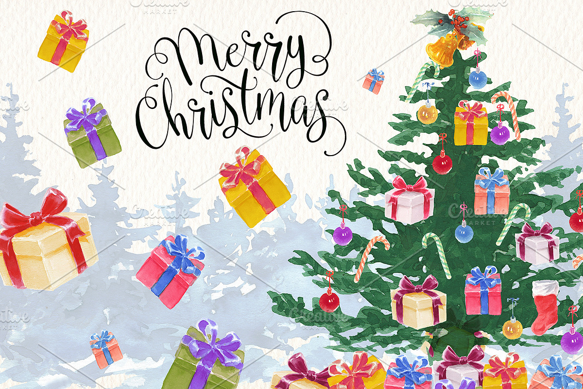 watercolor christmas clipart, an Illustration by Art & Things (Photo 10 of 12)