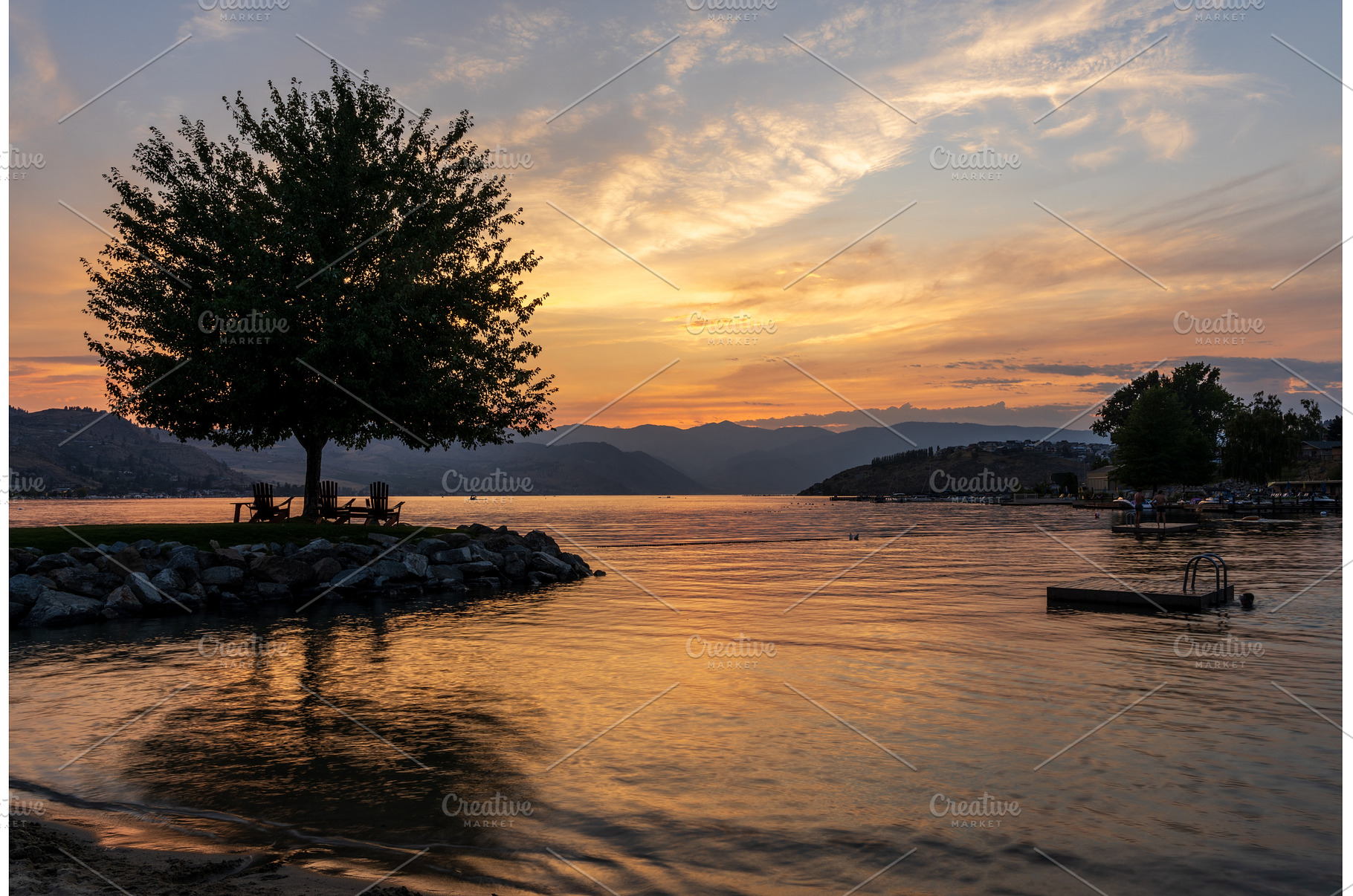 Sunset over Lake Chelan with, a Nature Photo by Backyard Stock