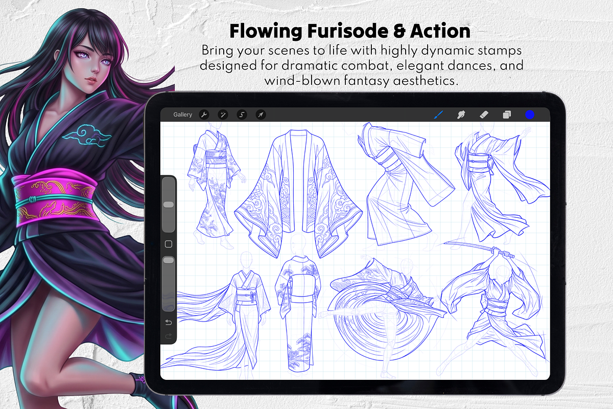 Kimono Stamps for Procreate & CSP, a Brush Add-On by Selentaori Studio (Photo 7 of 12)