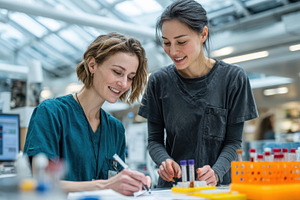 Two scientists collaborate on resear, a Photo by Pixeness Studio
