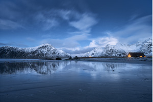 Winter mountains reflected on sandy, a Nature Photo by den-belitsky
