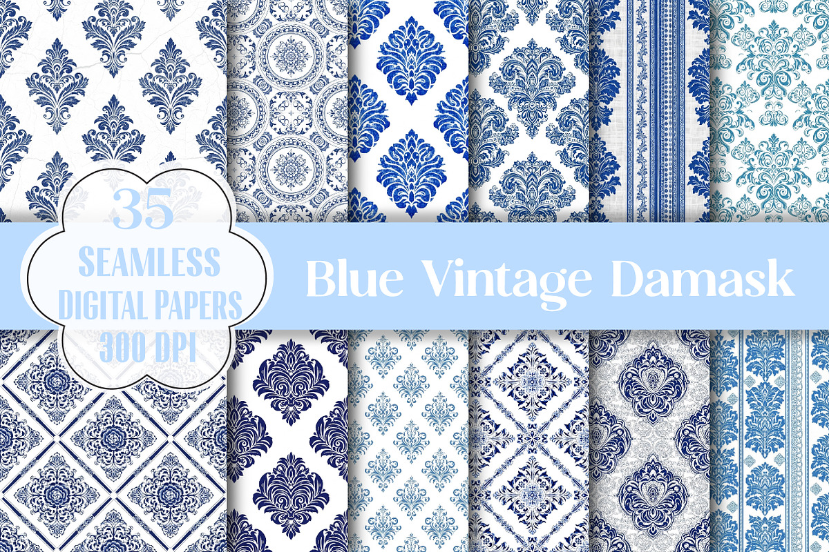 Blue Vintage Damask Seamless Pattern, a Pattern Graphic by Wow Magic (Photo 1 of 3)
