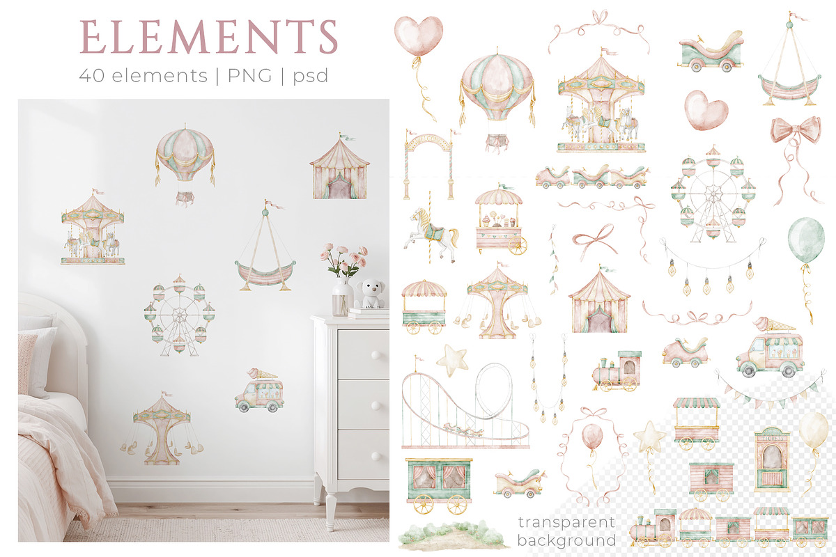 Amusement Park Watercolor Clipart, an Illustration by Alisles (Photo 2 of 11)