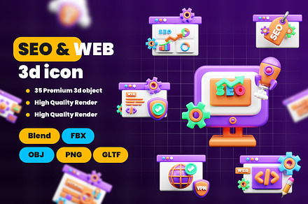 SEO and WEB 3d Illustration  Icon Pa, an Object 3D Model by Ui Stock