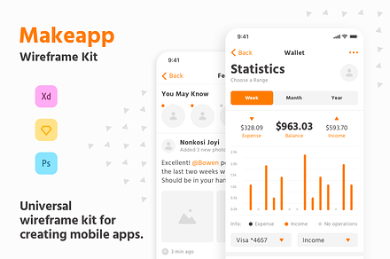 Makeapp Wireframe Kit, a Wireframe Template by Singlayn