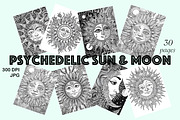 Coloring Page Psychedelic Sun & Moon, a Decorative Illustration by MuzaArtStudio (Thumbnail 1 of 4)