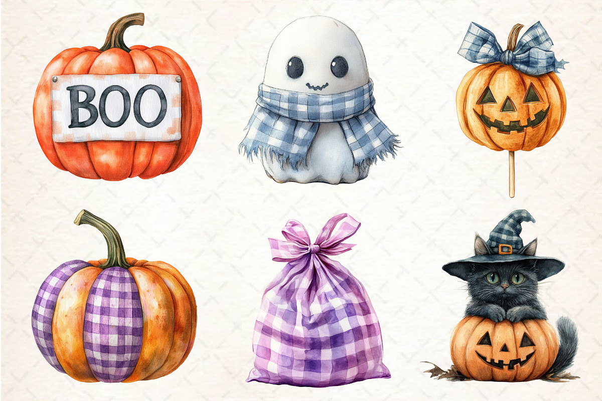 Gingham Halloween Clipart, an Illustration by Dream Creation (Photo 2 of 7)