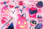 Pink Halloween Clipart, a Seasonal Illustration by DigitalArtsi (Thumbnail 2 of 4)