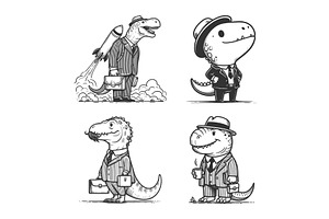 Dinosaur businessman engraving, a Finance Illustration by AlexArt
