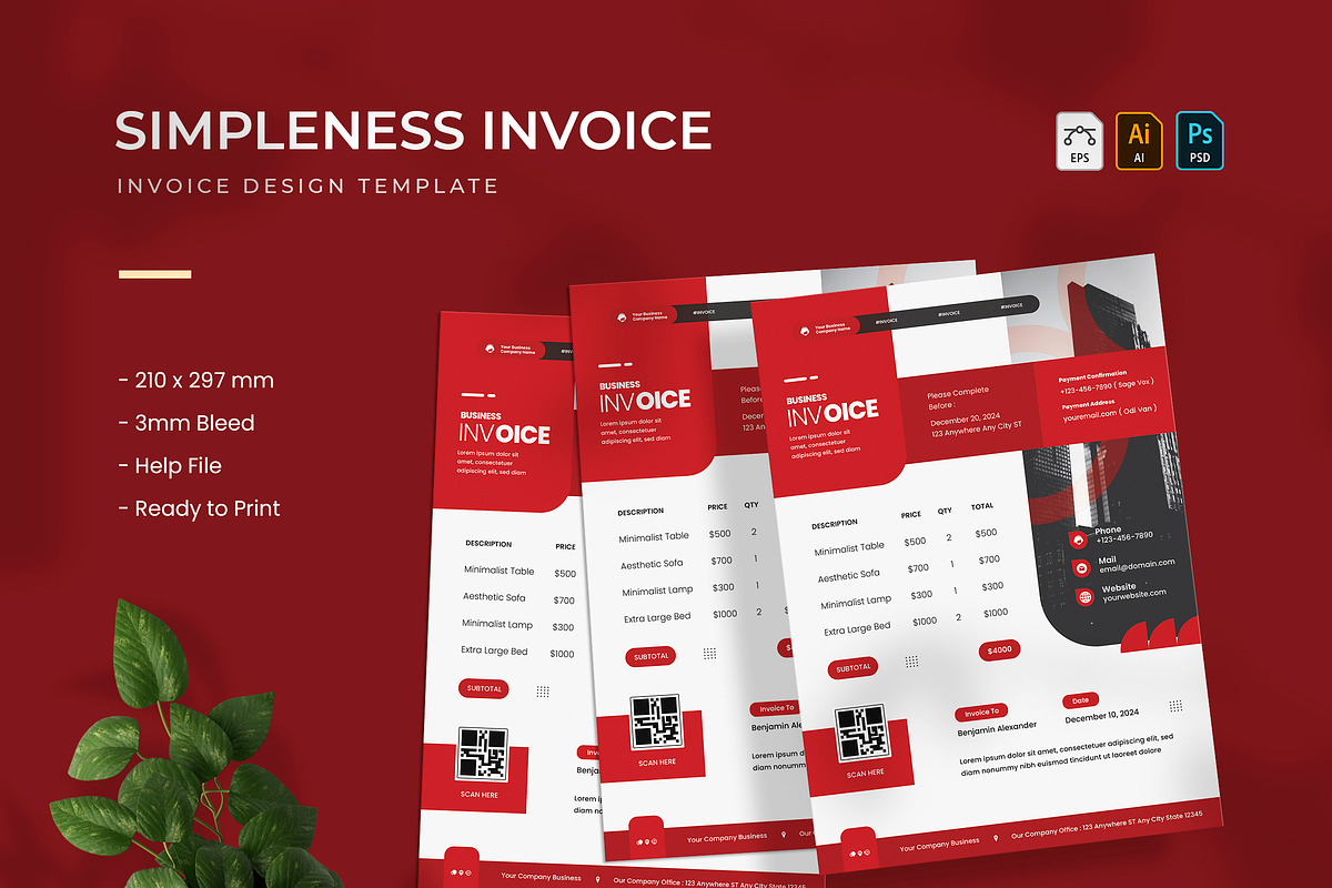 Simpleness - Invoice Template, a Print Template by VUNIRA